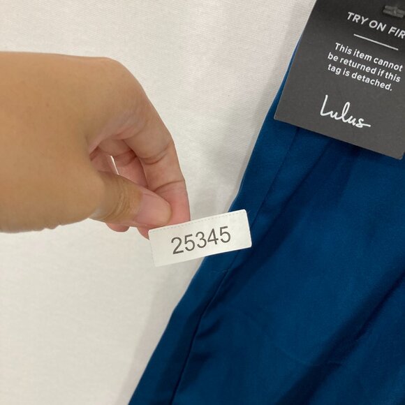 New Lulus Large Destiny Awaits Navy Blue Satin Faux-Wrap Maxi Dress Bridemaid - Picture 12 of 13